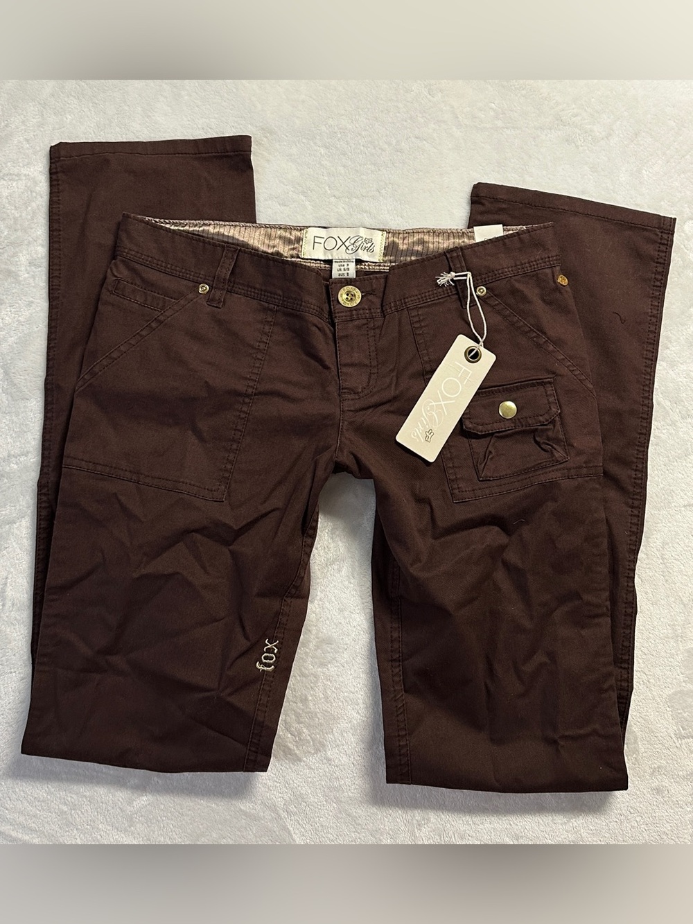 Y2K FOX women's deadstock turkish coffee lowrise fast lane pants, 3 US.